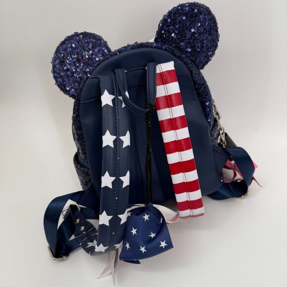 Disney Parks Loungefly Stars Stripes Americana Patriotic Sequin Mini Backpack - Picture 5 of 14